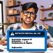 Crea imagen de un contribuyente frustrado por la restriccion del sello digital del sat. Agrega este texto en español a la imagen: \"Restricción temporal de CSD. Definición ⁣y fundamentos legales.\"
