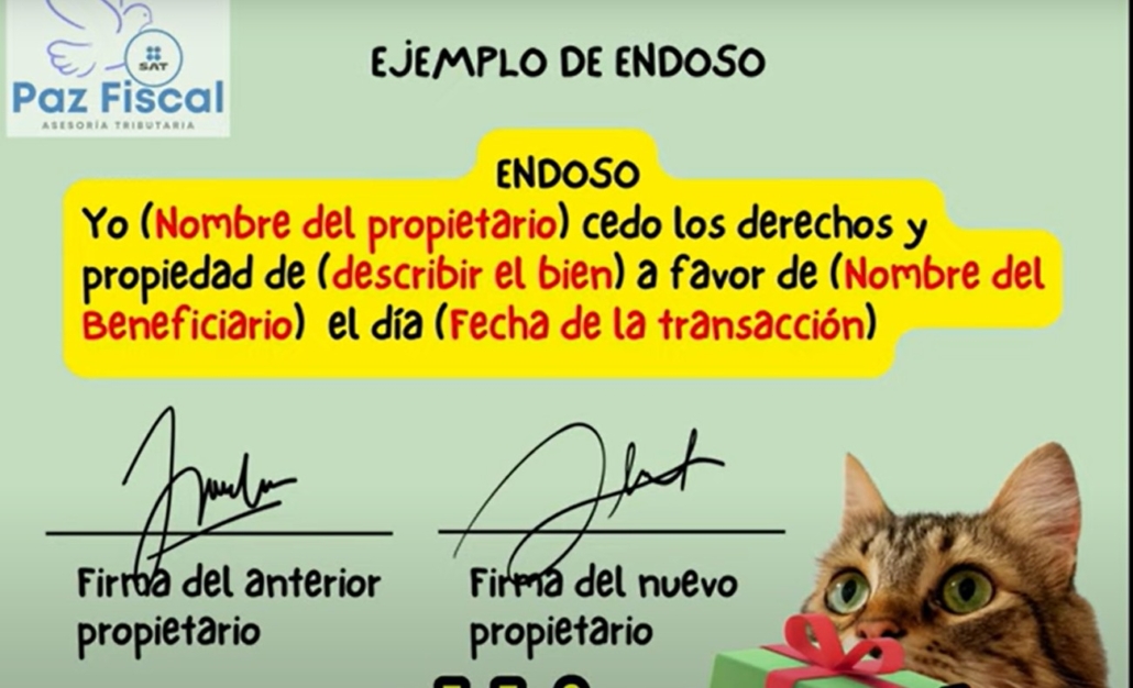 ejemplo endoso factura regalo