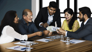 mostrar moneda repartida entre los socios de un negocio. Cada quien tomando su parte de un reparto de dividendos a socios. Utiliza solo personas de raza blanca o latinoamericanos mexicanos realistic photo of, award winning photograph, 50mm mostrar moneda repartida entre los socios de un negocio. Cada quien tomando su parte de un reparto de dividendos a socios. Utiliza solo personas de raza blanca o latinoamericanos mexicanos realistic photo of, award winning photograph, 50mm